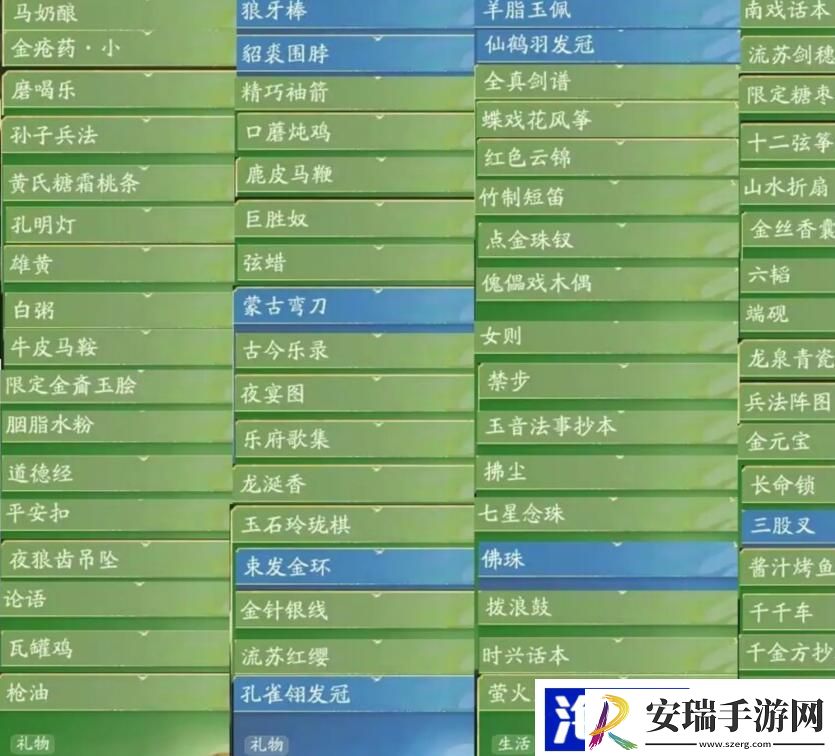 射雕手游礼物攻略大全