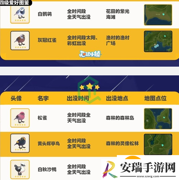 心动小镇观鸟图鉴有哪些