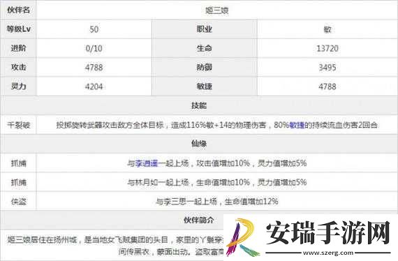 姬三娘技能属性详解