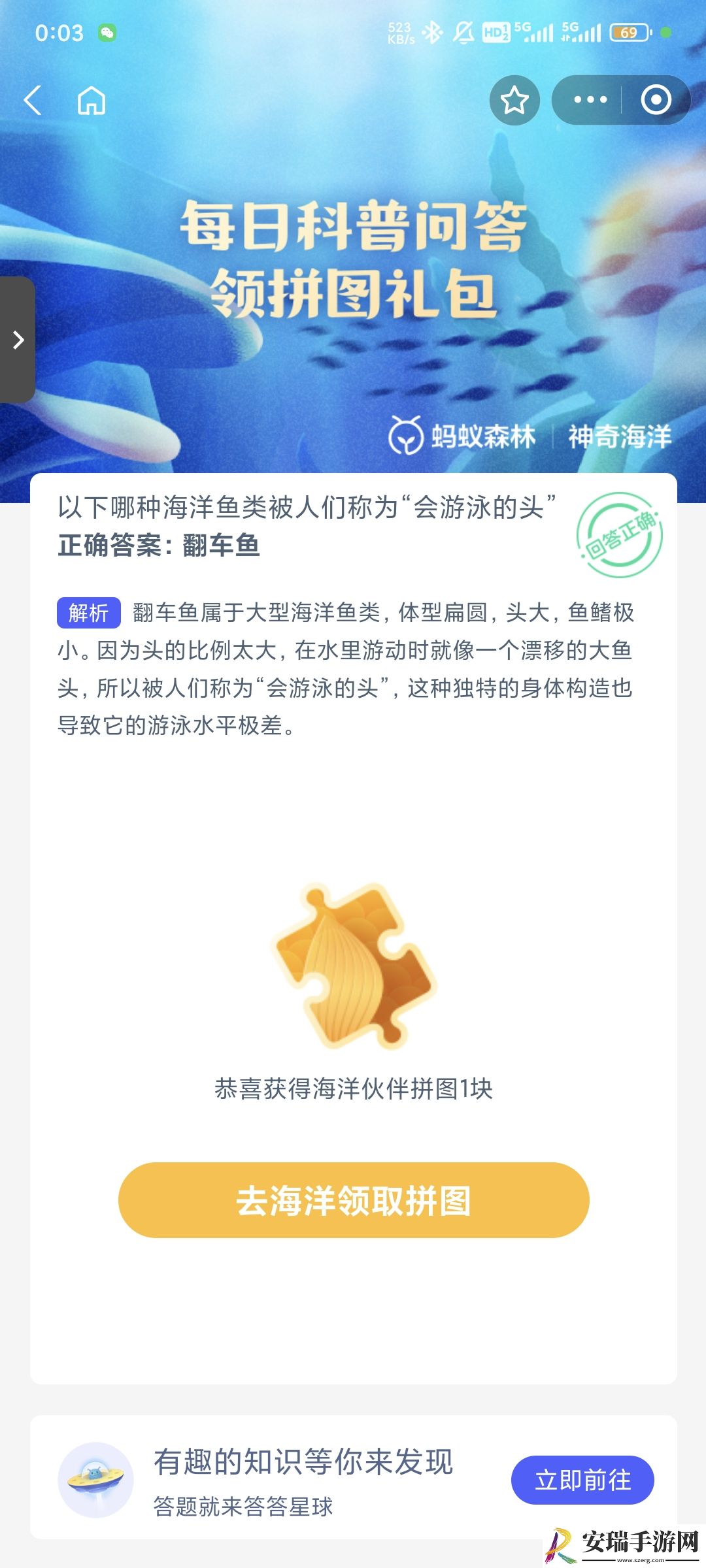以下哪种海洋鱼类被人们称为会游泳的头