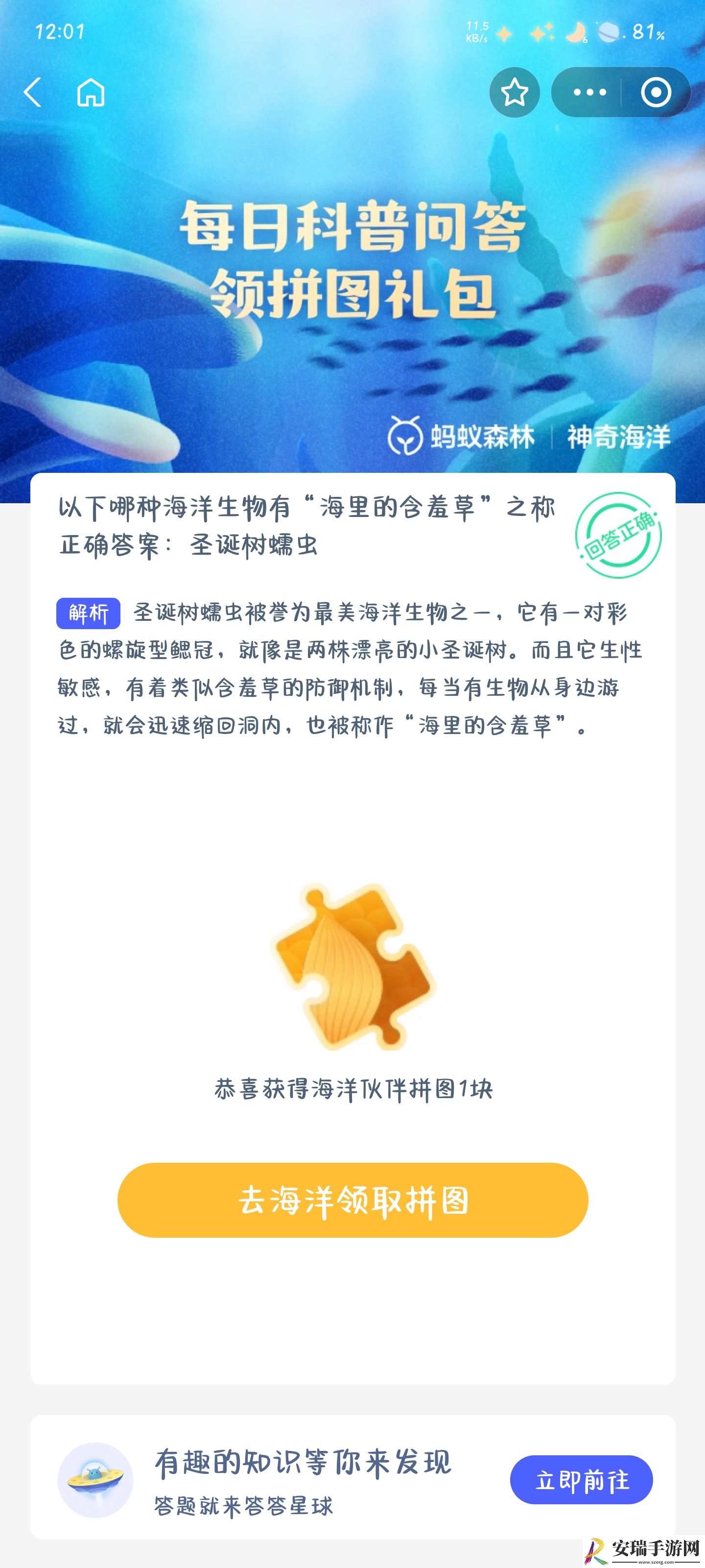 以下哪种海洋生物有海里的含羞草之称