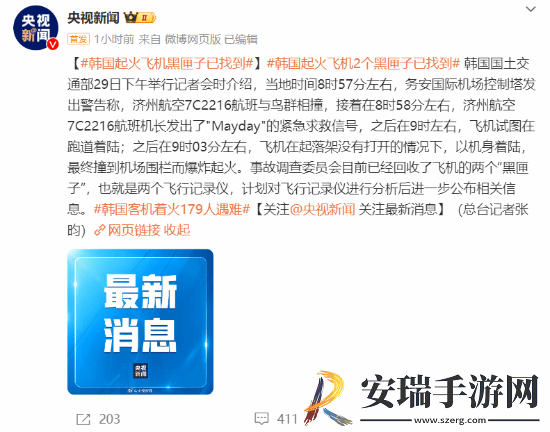 韩国撞墙客机黑匣子已找到